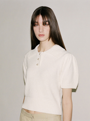 CO PUFF SHOULDER COLLAR KNIT TOP_IVORY
