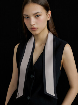 Long Twilly Silk Scarf - Black/Taupe