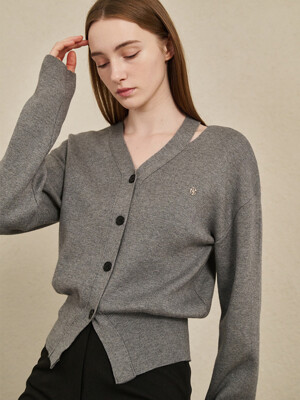V-Neck Cut Out Cardigan  (3colors)