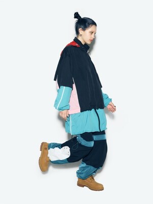 COLOR BLOCK NYLON TRACK PANTS BLUE