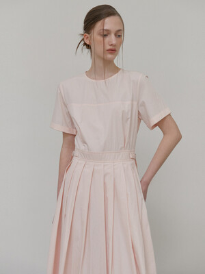 Half Sleeve Pleats Dress, Peach Pink