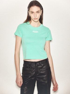 Cotton Short Sleeve Crop T-Shirt Blue-Green