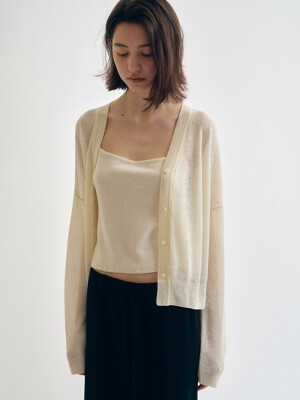 LINEN CARDIGAN&TOP SET_CREAM IVORY