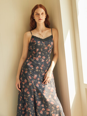 FLOWER LACE SLIP DRESS_DARK GREY