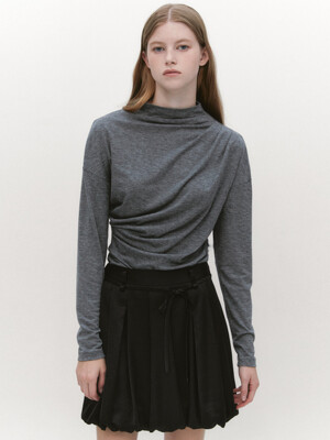 Draped Mock Neck T-blouse MELANGE GREY