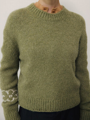 Wool Blended Flower Pattern Pullover  Khaki (WE4X51T73H)