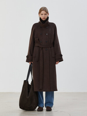 DOUBLE BREASTED BALMACAAN COAT - BROWN