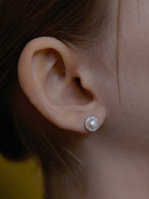 [6mm+10mm 진주귀걸이 증정] Pearl clear round setting earring