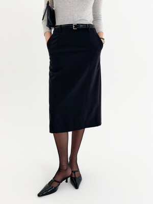 얼루어링 에이치라인 미디 스커트_블랙 / ALLURING H LINE MIDI SKIRT_BLACK