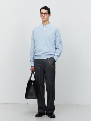 UNISEX SOFT V-NECK SWEATER SOFT BLUE_M_UDSW5A108B1