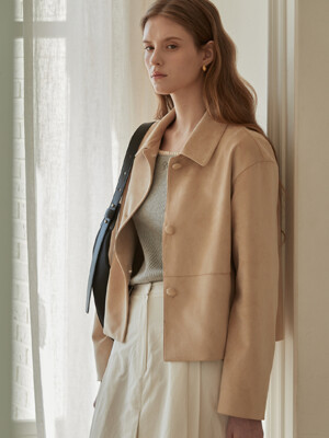 Suede single button jacket - Light beige