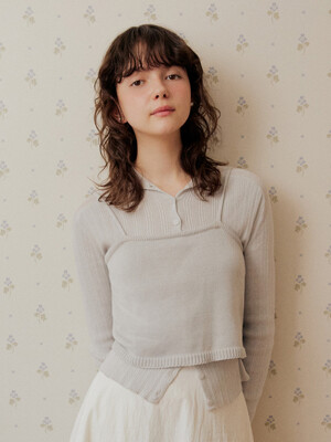 Button cardigan bustier set - blue grey