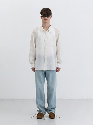 UNISEX OVERSIZED SHEER SHIRT OFF WHITE STRIPE_M_UDSH5B131OW