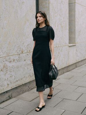Sheer Balloon Dress[LMBESUDR5809]-Black