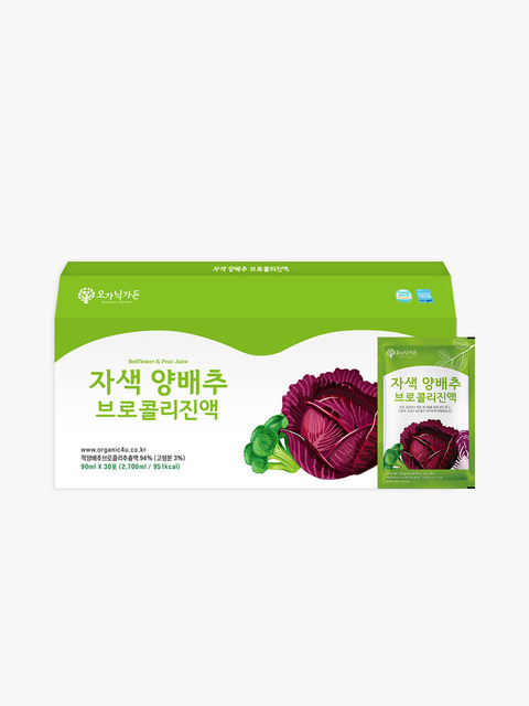 [오가닉가든]자색양배추 브로콜리진액 90ml x 30포(100%국내산/풍부한 식이섬유,안토시아닌/사과로 맛을낸/저온가공)