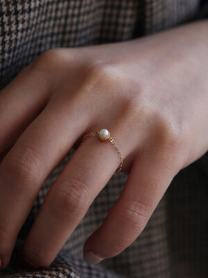 [SET]14k gold pearl chain ring + 14k gold chain ring