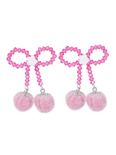  - 스윙셋 (Swingset) - Snow Ribbon Beads Earrings (Fuchsia Pink)