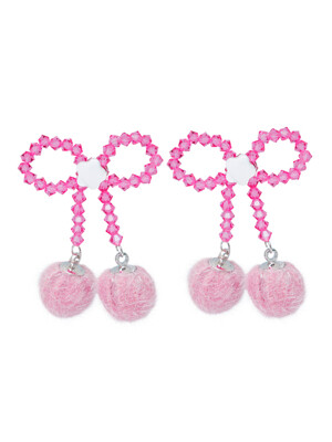 Snow Ribbon Beads Earrings (Fuchsia Pink)