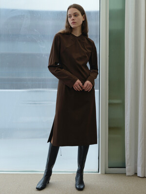 SLIT-SKIRT LONG DRESS(BROWN) FABRIC FROM ITALY