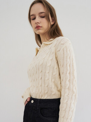 Cable Polo Knit (Ivory)