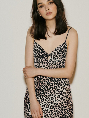 Pink Leopard SlipDress 핑크 호피 리본 포인트 미니 슬립 드레스 (캡 탈부착가능)