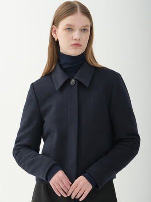 wool blend single crop jacket_navy