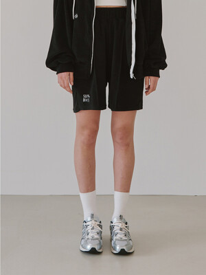 Logo Embroidery Pintuck Terry Banding Short pants Black