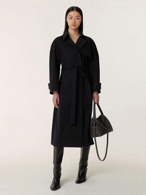 아우터 - 킨더살몬 (KINDERSALMON) - SS23 Flap Trench Coat Black