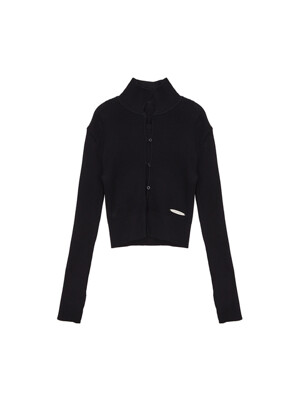 AIRY BUTTON COLLAR CARDIGAN IN BLACK