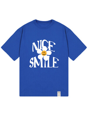 [UNISEX]NICE SMILE 로고 플라워 반팔티_코발트블루