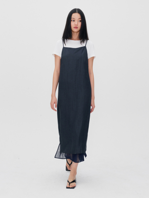 SQUARE NECK LAYERED MIDI DRESS MIDNIGHT NAVY