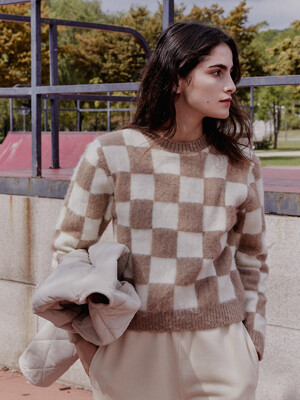 [x WhateverWeWant]Checkerboard Pullover Mohair Sweater(2 Colors)-