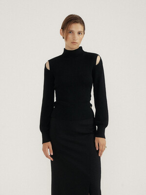 Cutting Half Turtleneck Knit(BLACK)