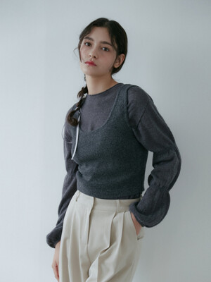 Volume puff round knit (Charcoal)