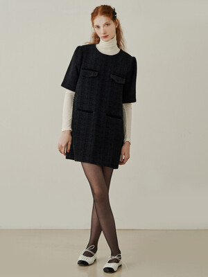 Ferry tweed puff mini dress - black