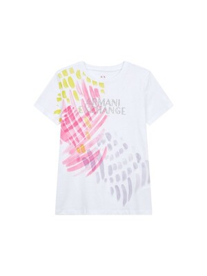 AX 여성 크리스털 로고 프린트 티셔츠(A424130024)화이트