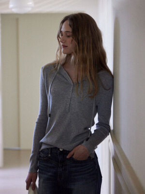 BLURRY BUTTON HOODIE KNIT_2COLORS_GRAY