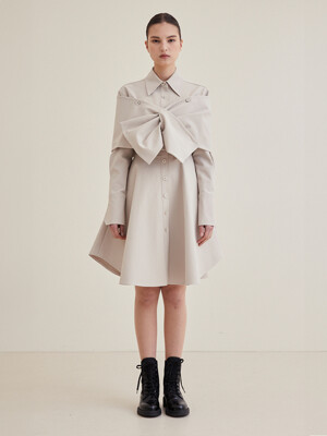 Shawl Detail Midi Dress- Cool Gray