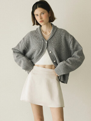 HEART COLLAR WOOL CARDIGAN - GRAY