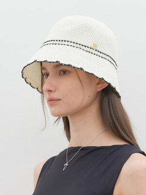 two line net bucket hat (C047_white)
