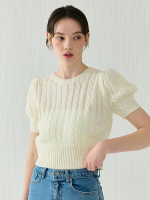 CABLE PUFF HALF SLEEVE KNIT IVORY