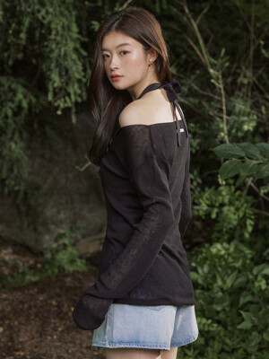 Slit see through summer layered knit - black