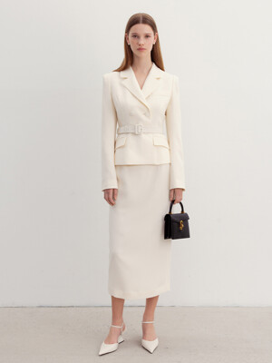 [SET]KAIDA Double breasted tailored blazer + AVIVA H-line long skirt (Ivory/Jet black)