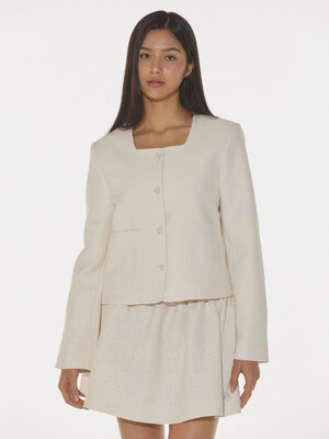 CLASSY ROSE TWEED JACKET - CREAM