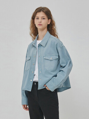 DENIM OVER FIT TWO POCKET JACKET BLUE