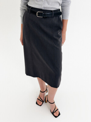 얼루어링 에이치라인 미디 스커트_차콜 / ALLURING H LINE MIDI SKIRT_CHARCOAL