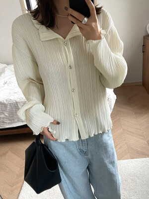 Ziggle Pleats Cardi-blouse_Sharp Ivory