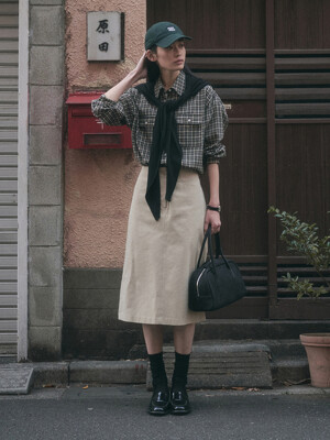 LOMON COTTON HALF SKIRT_BEIGE