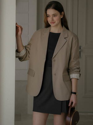 Basic two-button overfit cotton jacket_Dark beige