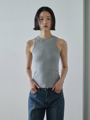 ESSENTIAL RIBBED SLEEVELES (melange grey)